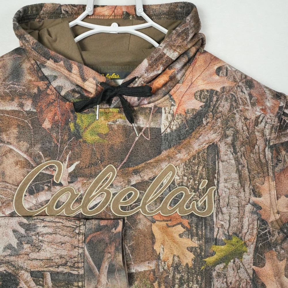 Cabelas Mens Camo Pilled Embroidered Spellout Hoodie Sweatshirt‎ Large 479C3929